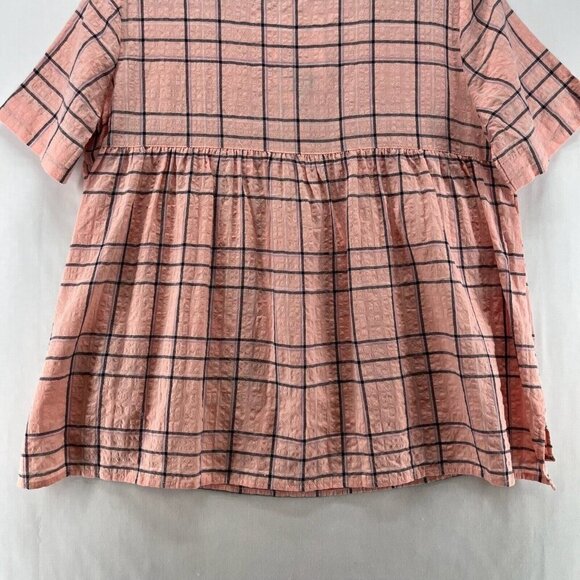 Gloria Vanderbilt Blouse Size M Seersucker Plaid Popover Short Sleeve Pink - Picture 6 of 11